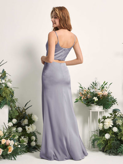 Carlyna Felicity Two-Piece Purple Haze Satin Bridesmaid Dress Maxi Sleeveless Cowl Neck Dress Back View #color_purple-haze