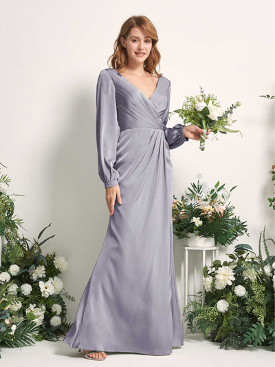 Carlyna Taylor Mermaid Purple Haze Satin Bridesmaid Dress Maxi Long Sleeve V-Neck Front View #color_purple-haze