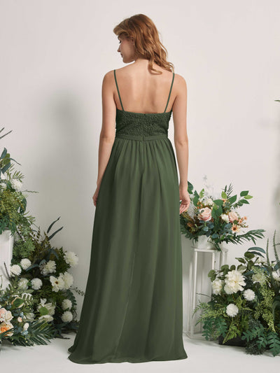 Carlyna Ursula A-Line Martini Olive Beaded Bridesmaid Dress Maxi Sleeveless Sweetheart Dress Back View #color_martini-olive