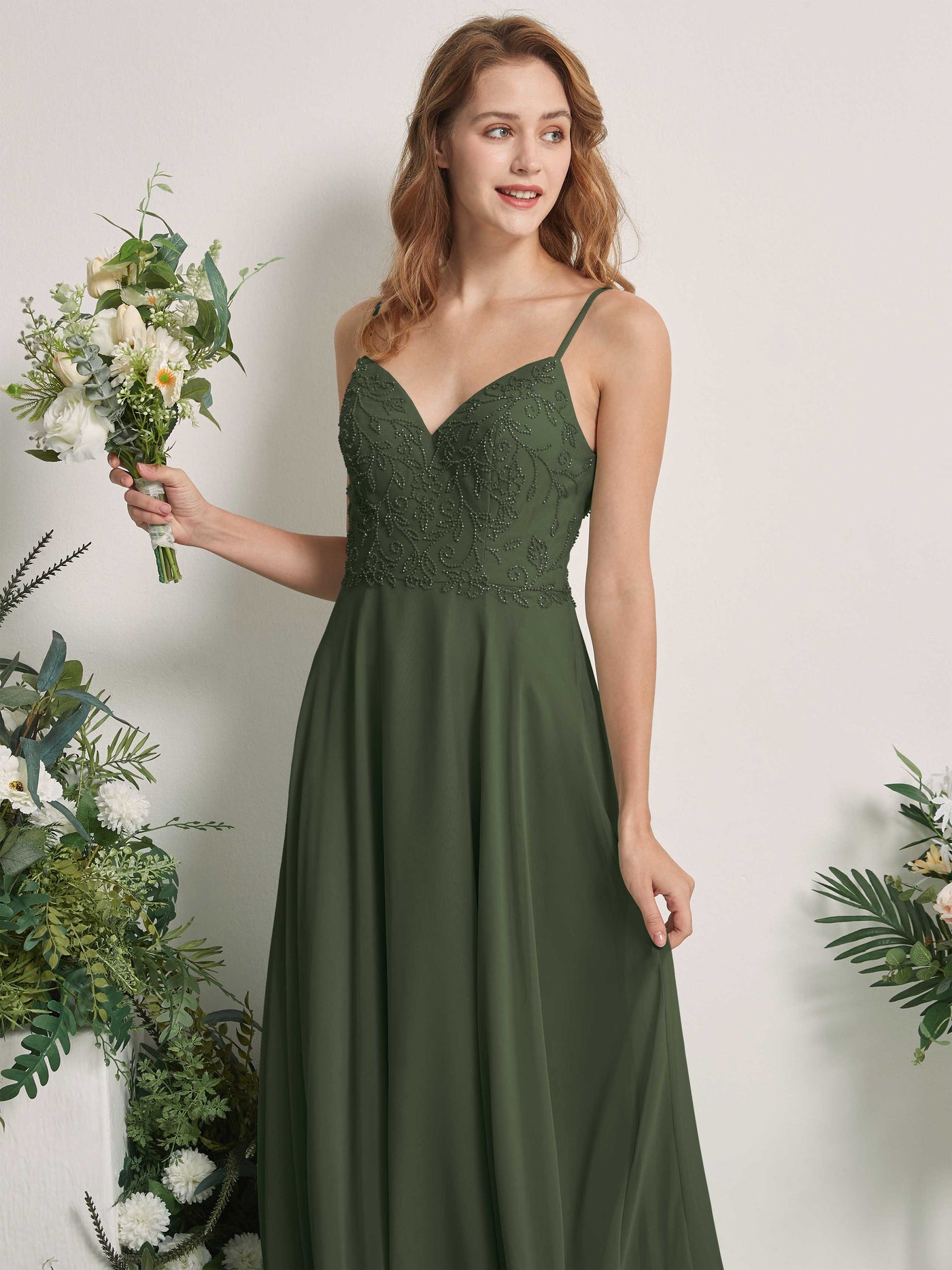 Martini Olive Bridesmaid Dresses A-line Open back Spaghetti-straps Sleeveless Dresses (83221107)#color_martini-olive