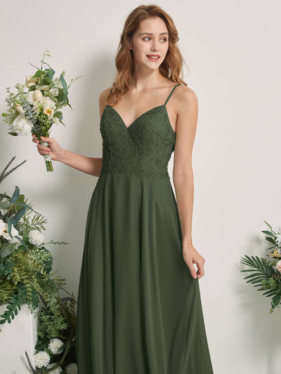 Carlyna Gail A-Line Martini Olive Beaded Bridesmaid Dress Maxi Sleeveless V-Neck Dress Side View 2 #color_martini-olive