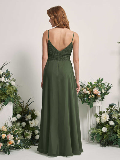 Carlyna Gail A-Line Martini Olive Beaded Bridesmaid Dress Maxi Sleeveless V-Neck Dress Back View #color_martini-olive