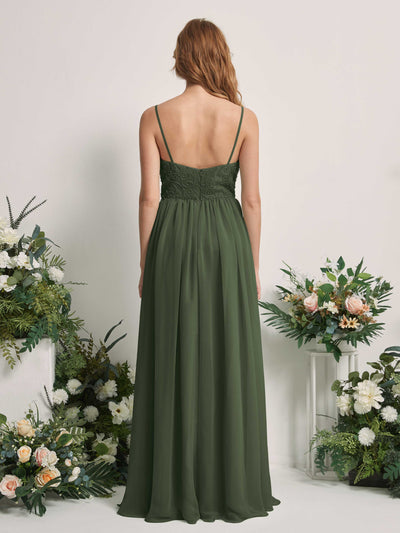 Carlyna Verna A-Line Martini Olive Beaded Bridesmaid Dress Maxi Sleeveless Sweetheart Dress Back View #color_martini-olive