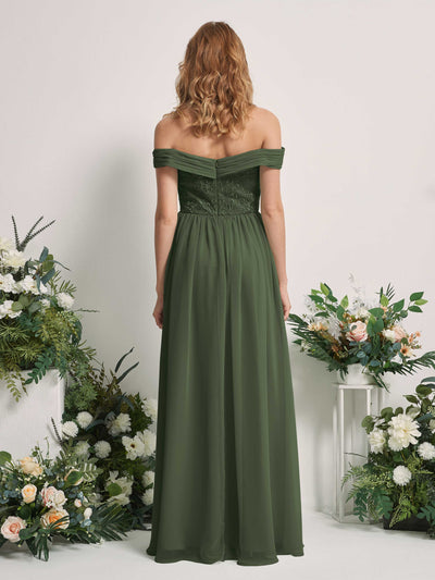 Carlyna Leona A-Line Martini Olive Embroidered Bridesmaid Dress Maxi Sleeveless Sweetheart Dress Back View #color_martini-olive