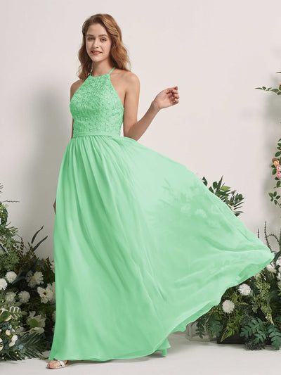 Carlyna Denise A-Line Mint Green Embroidered Bridesmaid Dress Maxi Sleeveless Round Neck Dress Side View 2 #color_mint-green