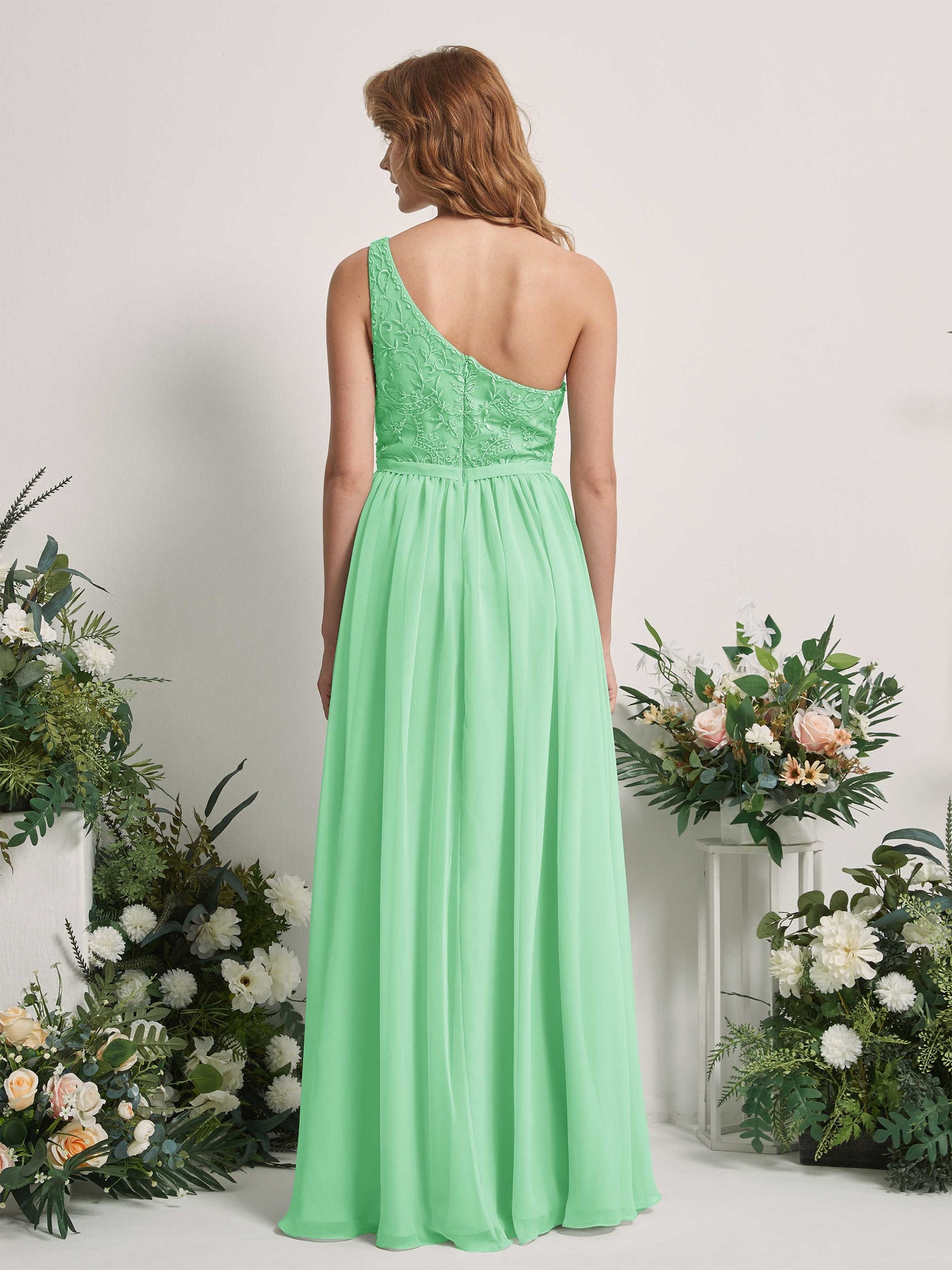 Mint Green Bridesmaid Dresses A-line Open back One Shoulder Sleeveless Dresses (83220522)#color_mint-green