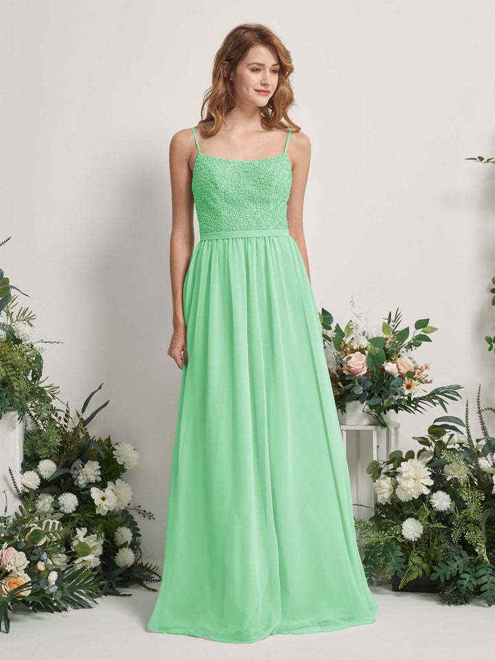 Mint Green Bridesmaid Dresses A-line Open back Spaghetti-straps Sleeveless Dresses (83220122)
