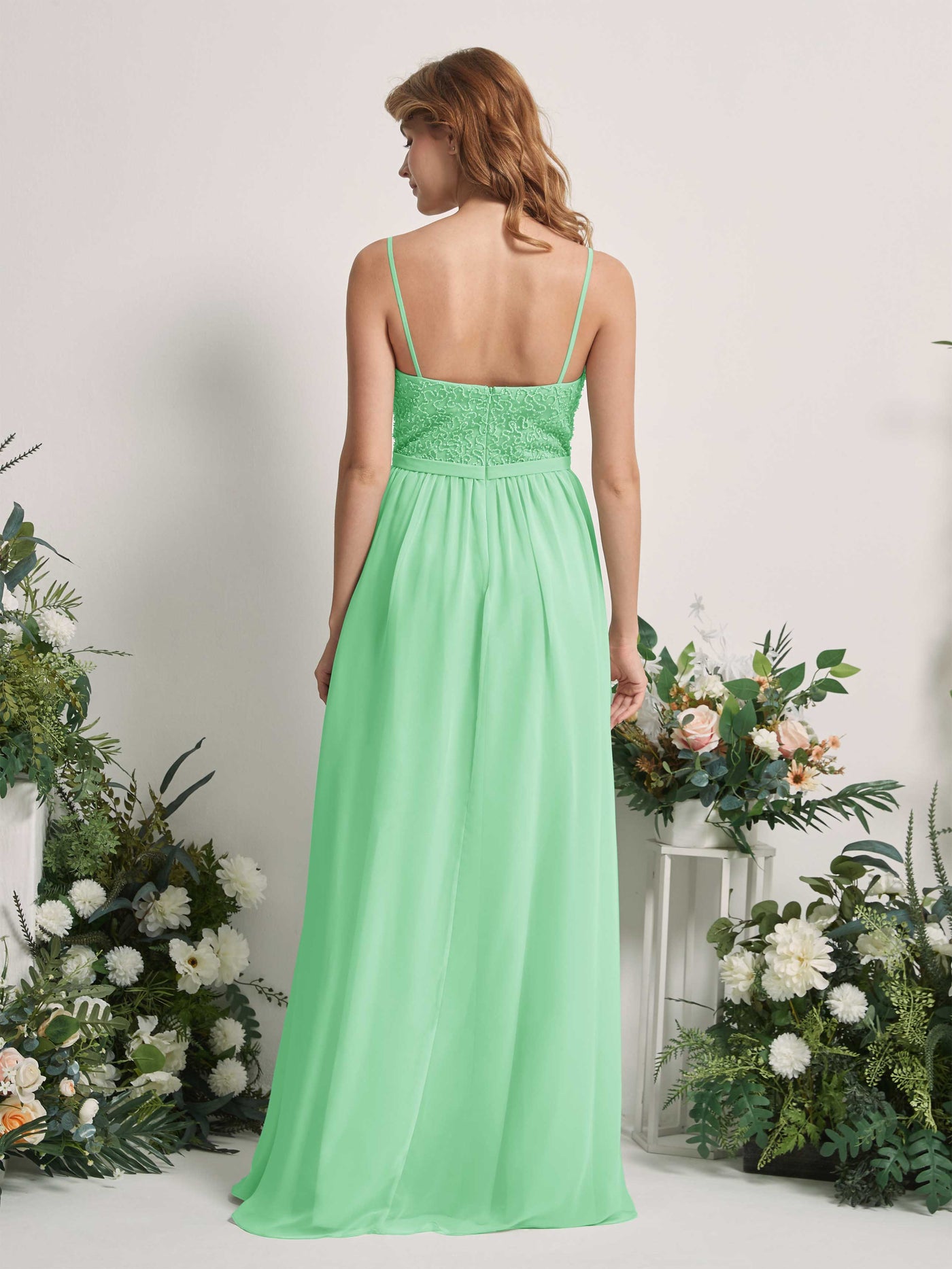 Mint Green Bridesmaid Dresses A-line Open back Spaghetti-straps Sleeveless Dresses (83220122)#color_mint-green