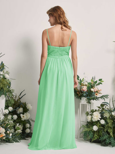 Carlyna Ursula A-Line Mint Green Beaded Bridesmaid Dress Maxi Sleeveless Sweetheart Dress Back View #color_mint-green