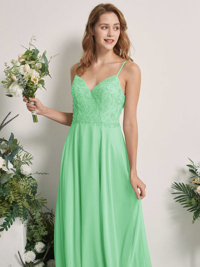 Carlyna Gail A-Line Mint Green Beaded Bridesmaid Dress Maxi Sleeveless V-Neck Dress Side View 2 #color_mint-green