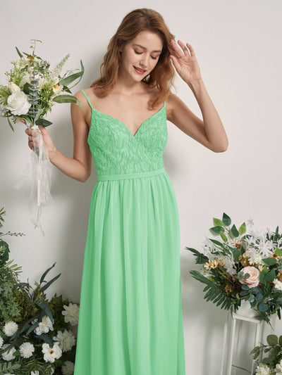 Carlyna Alexandra A-Line Mint Green Beaded Bridesmaid Dress Maxi Sleeveless V-Neck Dress Side View 2 #color_mint-green