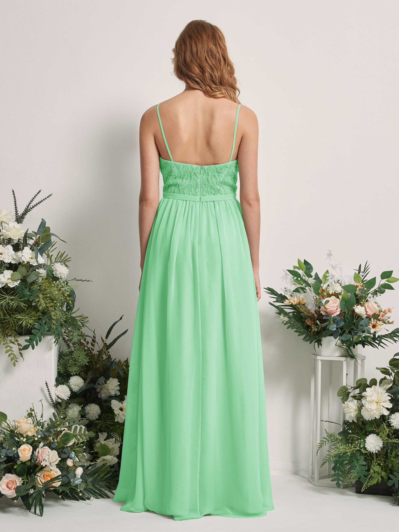 Mint Green Bridesmaid Dresses A-line Spaghetti-straps Sleeveless Chiffon Dresses (81226522)#color_mint-green