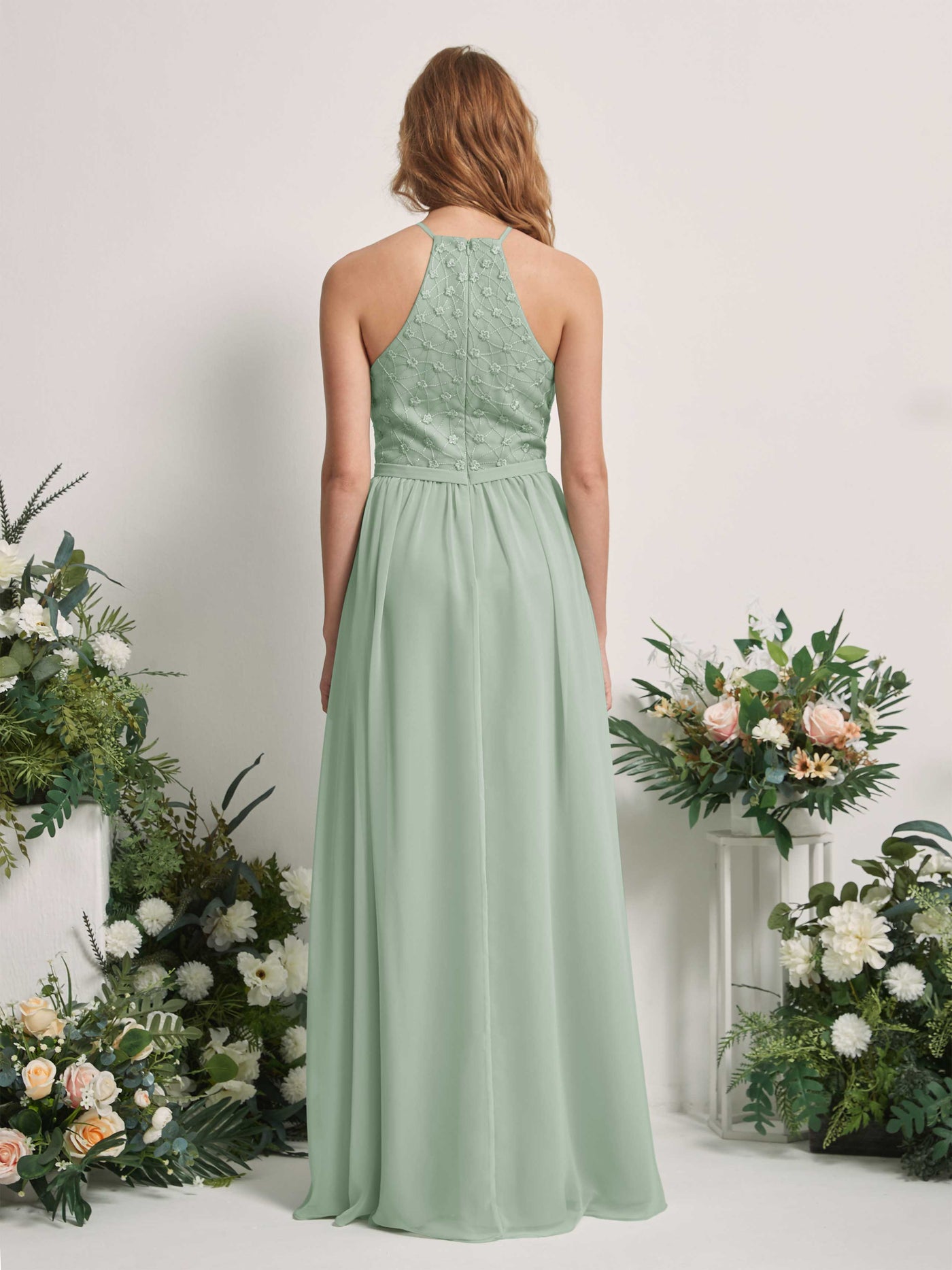 Sage Green Bridesmaid Dresses A-line Halter Sleeveless Chiffon Dresses (83220805)#color_sage-green