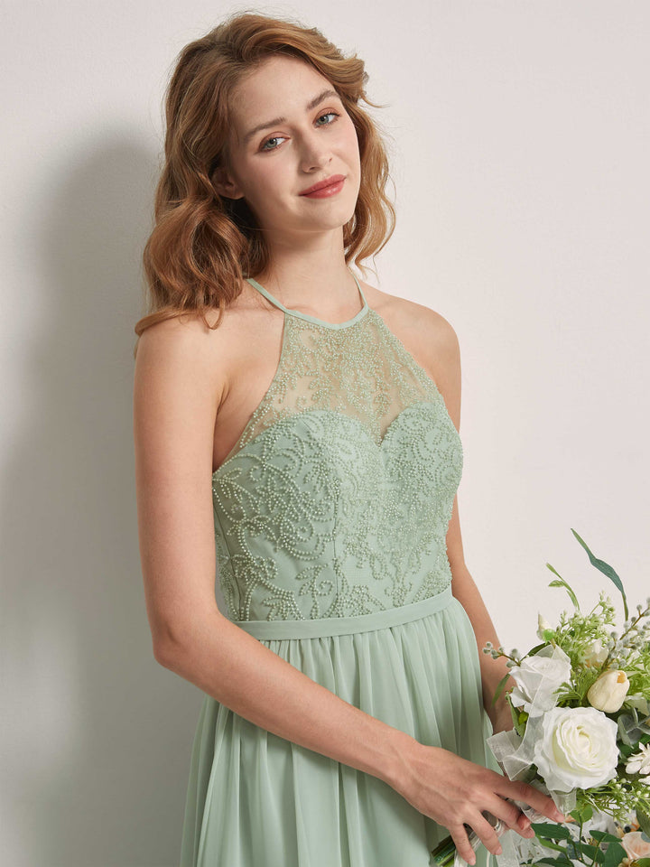 Sage Green Chiffon Bridesmaid Dress A-Line Floor-Length