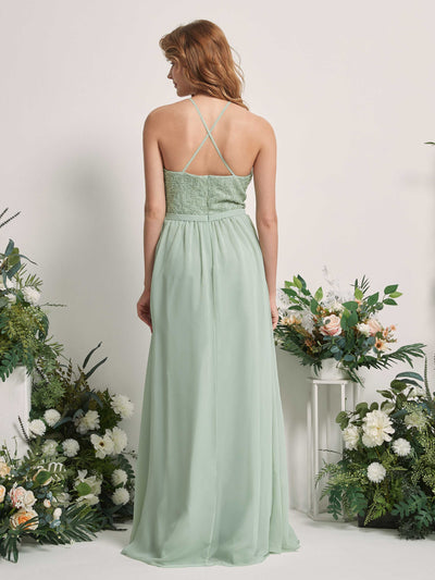 Carlyna Joanne A-Line Sage Green Beaded Bridesmaid Dress Maxi Sleeveless Sweetheart Dress Back View #color_sage-green