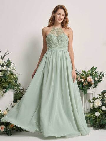 Sage Green Bridesmaid Dresses A-line Open back Halter Sleeveless Chiffon Dresses (83221005)#color_sage-green