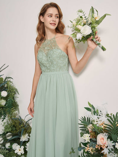 Carlyna Margaret A-Line Sage Green Embroidered Bridesmaid Dress Maxi Sleeveless Sweetheart Dress Side View 2 #color_sage-green