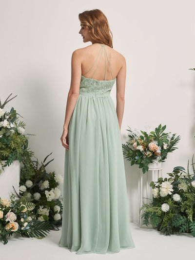 Carlyna Margaret A-Line Sage Green Embroidered Bridesmaid Dress Maxi Sleeveless Sweetheart Dress Back View #color_sage-green