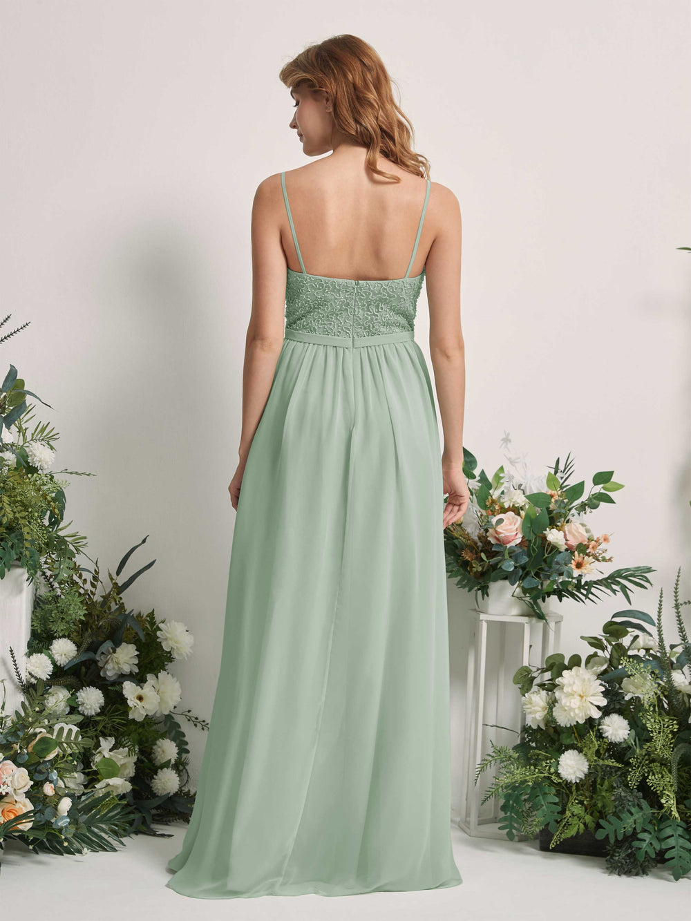 red and green bridal dresses Green Embroidered Flutter Sleeve V Neck Gown main image 1