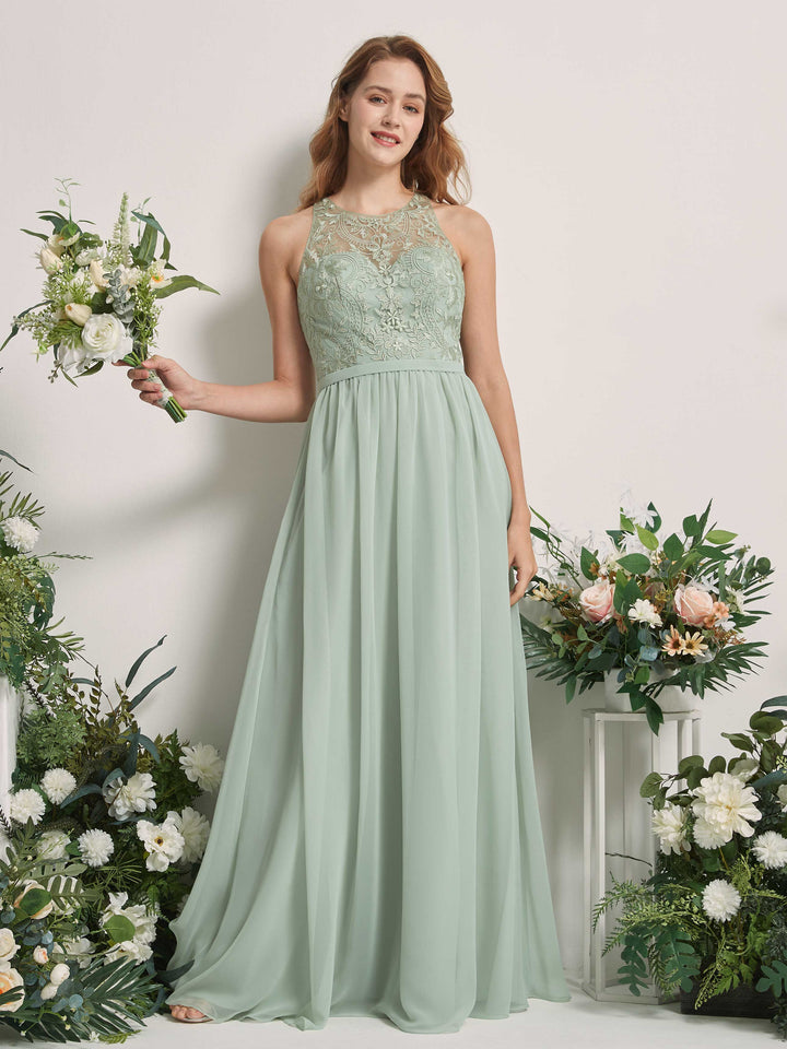 Sage Green Bridesmaid Dresses A-line Round Sleeveless Chiffon Dresses (83220905)