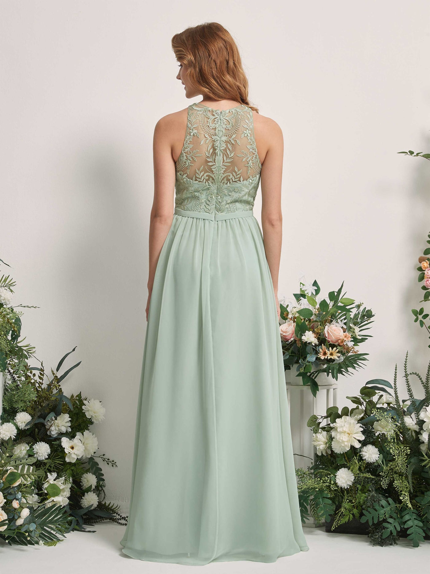 Sage Green Chiffon Bridesmaid Dress A-Line Maxi Carlyna