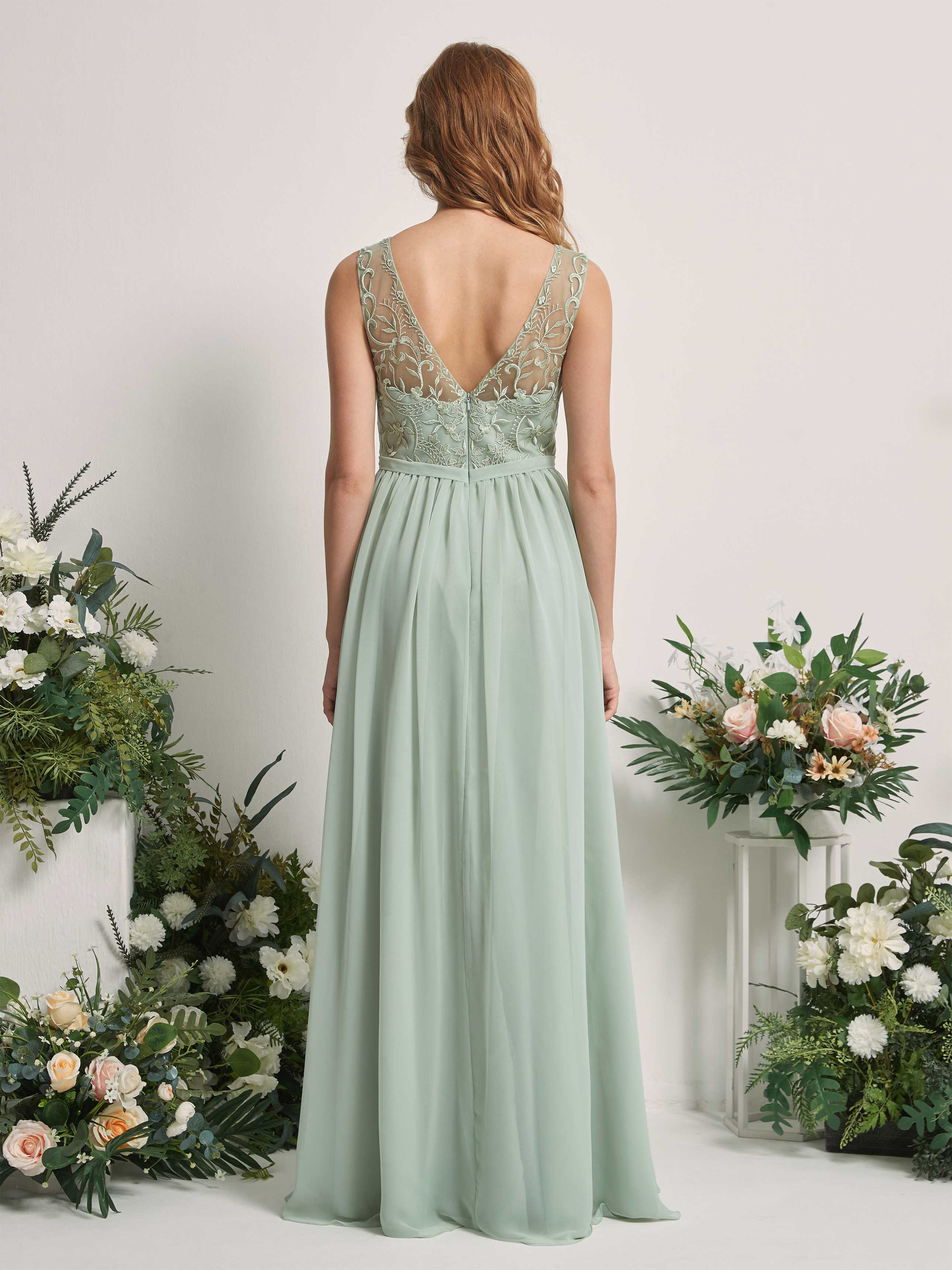 Sage Green Chiffon Bridesmaid Dress A-Line Maxi