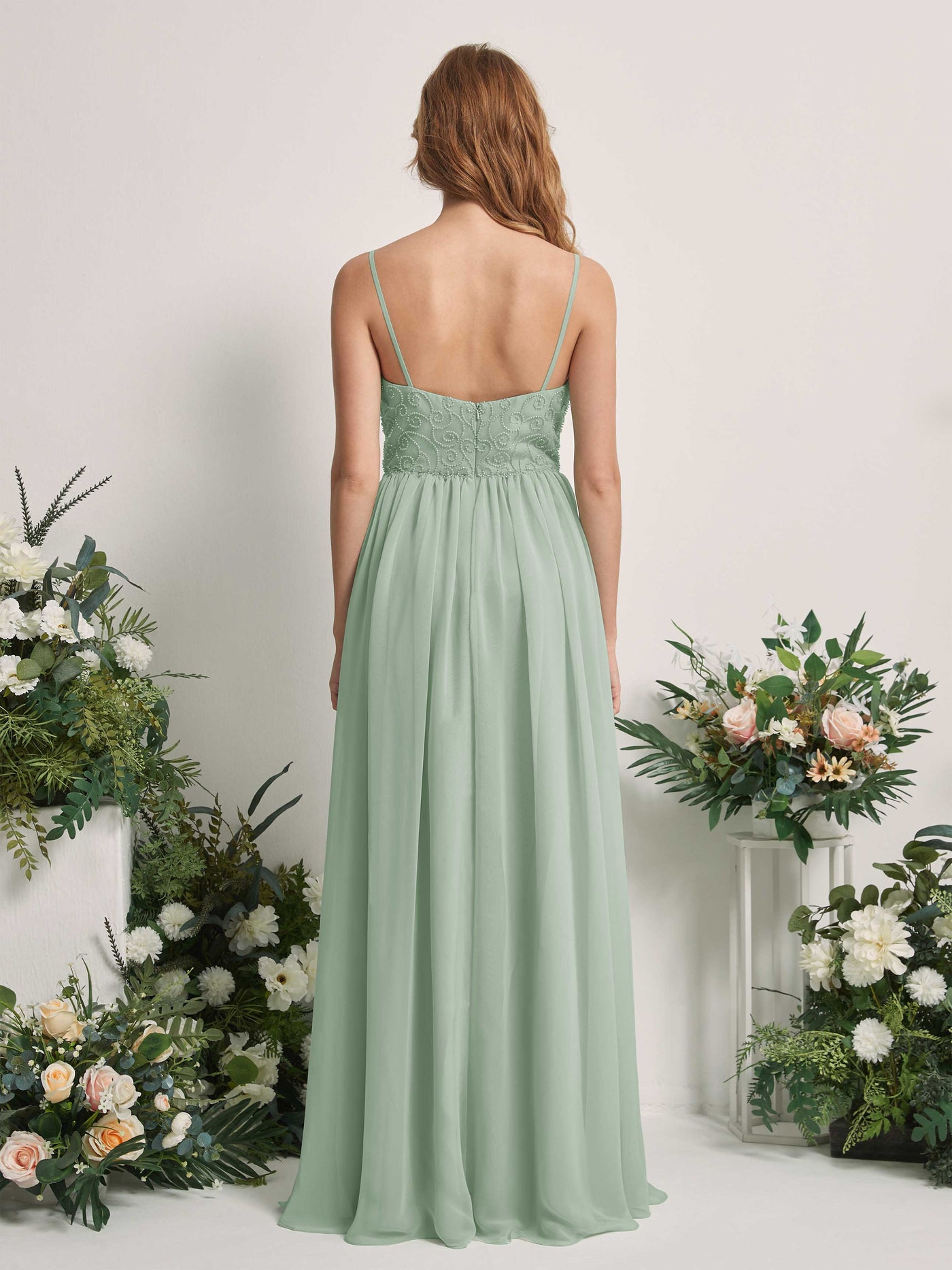 Sage Green Bridesmaid Dresses A-line Spaghetti-straps Sleeveless Chiffon Dresses (83221205)#color_sage-green