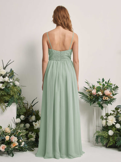Carlyna Verna A-Line Sage Green Beaded Bridesmaid Dress Maxi Sleeveless Sweetheart Dress Back View #color_sage-green