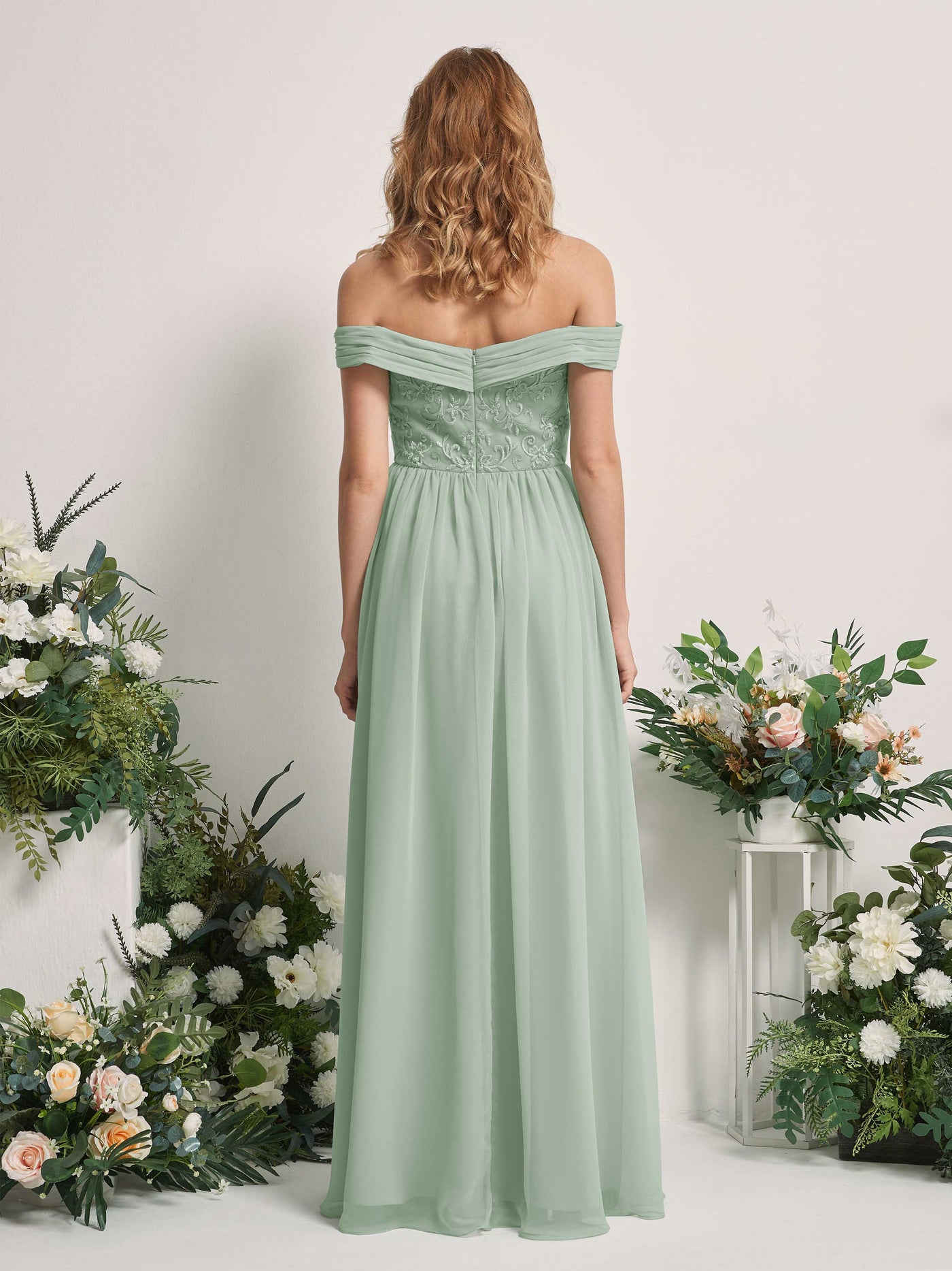 Sage Green Bridesmaid Dresses Ball Gown Off Shoulder Sleeveless Chiffon Dresses (83220405)#color_sage-green