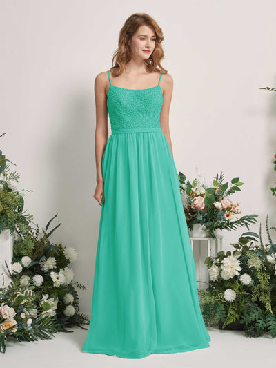 Carlyna Ursula A-Line Tiffany Beaded Bridesmaid Dress Maxi Sleeveless Sweetheart Dress Front View #color_tiffany