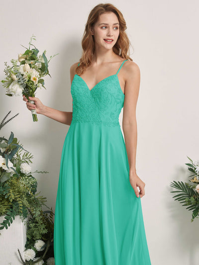 Carlyna Gail A-Line Tiffany Beaded Bridesmaid Dress Maxi Sleeveless V-Neck Dress Side View 2 #color_tiffany