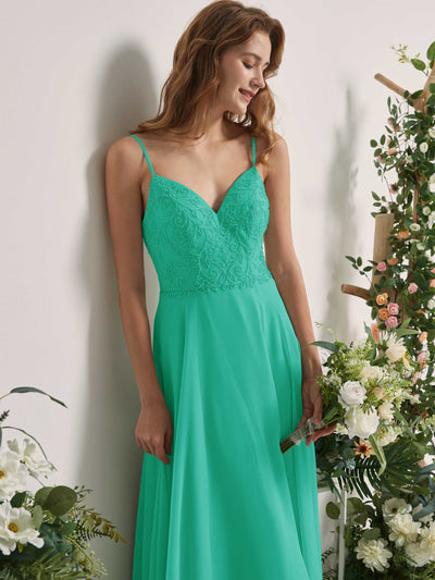 Carlyna Gail A-Line Tiffany Beaded Bridesmaid Dress Maxi Sleeveless V-Neck Dress Side View 3 #color_tiffany