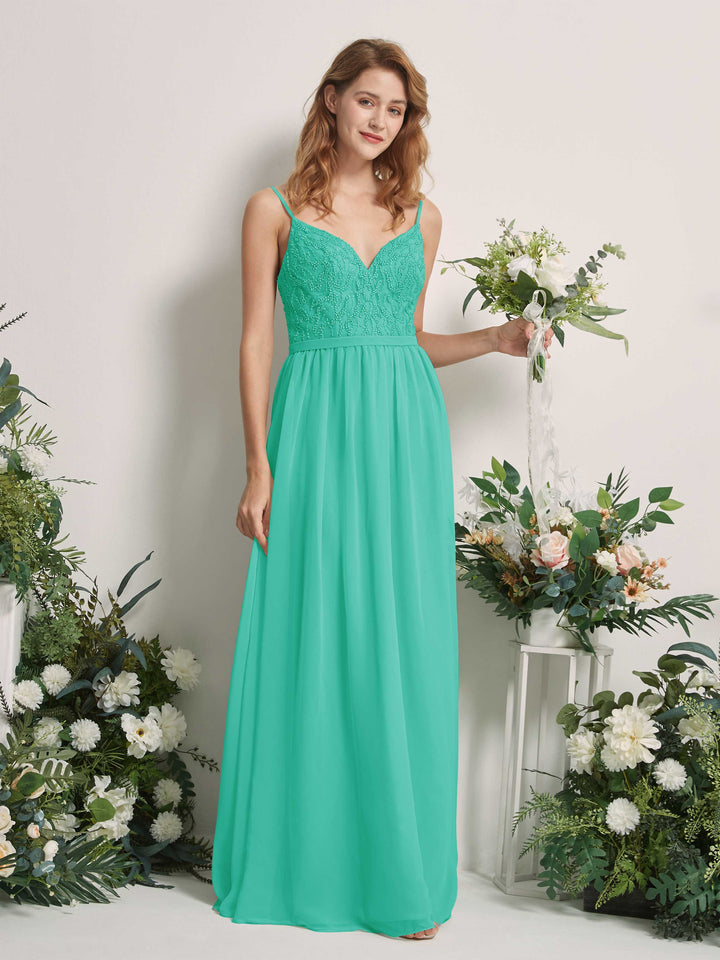 Tiffany Bridesmaid Dresses A-line Spaghetti-straps Sleeveless Chiffon Dresses (81226532)