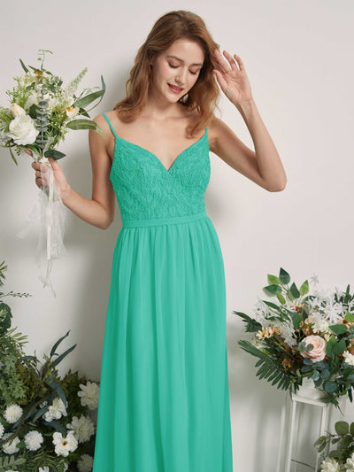 Carlyna Alexandra A-Line Tiffany Beaded Bridesmaid Dress Maxi Sleeveless V-Neck Dress Side View 2 #color_tiffany