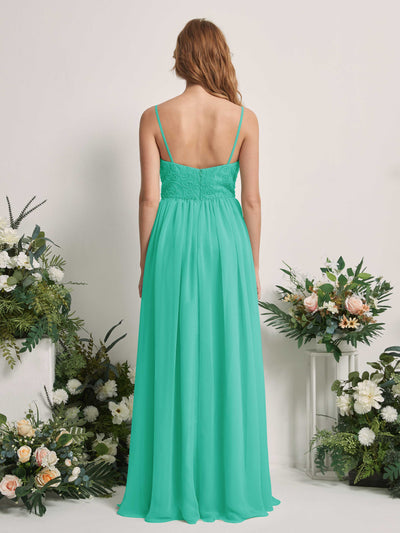 Carlyna Verna A-Line Tiffany Beaded Bridesmaid Dress Maxi Sleeveless Sweetheart Dress Back View #color_tiffany