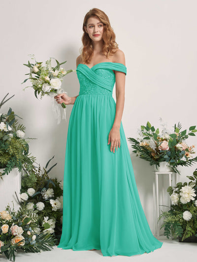 Carlyna Leona A-Line Tiffany Embroidered Bridesmaid Dress Maxi Sleeveless Sweetheart Dress Front View #color_tiffany