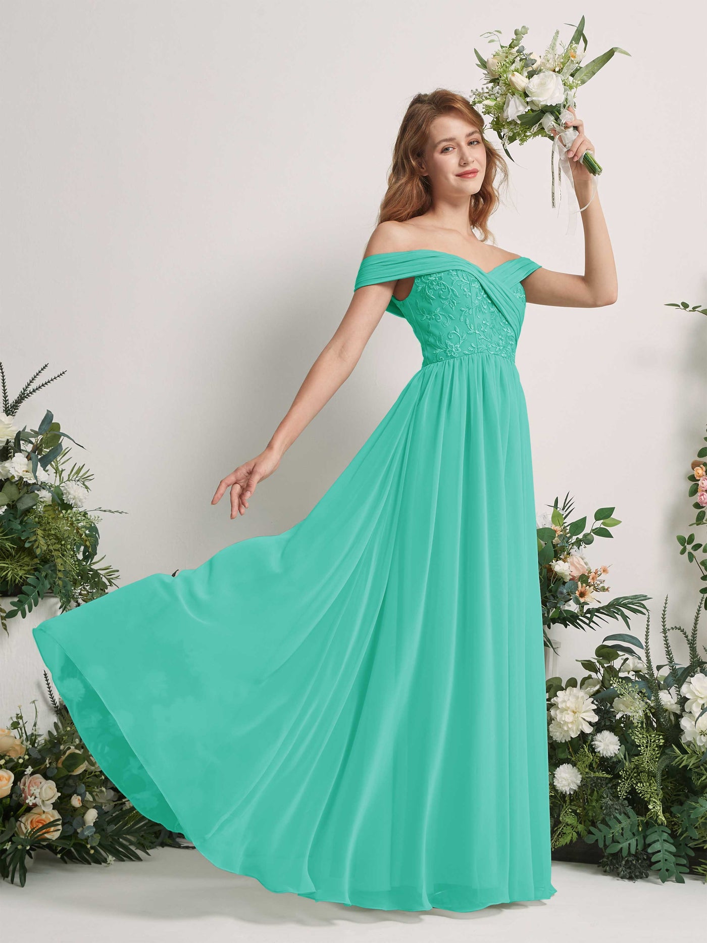 Tiffany Bridesmaid Dresses Ball Gown Off Shoulder Sleeveless Chiffon Dresses (83220432)#color_tiffany