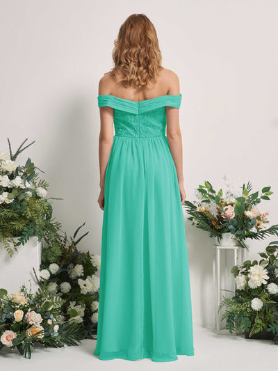 Carlyna Leona A-Line Tiffany Embroidered Bridesmaid Dress Maxi Sleeveless Sweetheart Dress Back View #color_tiffany