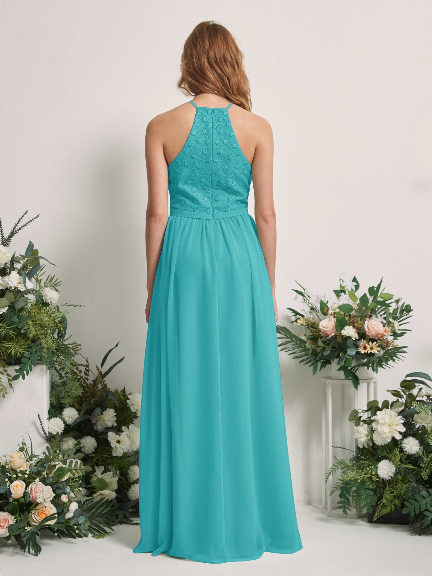 Turquoise Bridesmaid Dresses A-line Halter Sleeveless Chiffon Dresses (83220823)#color_turquoise