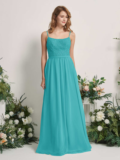 Carlyna Ursula A-Line Turquoise Beaded Bridesmaid Dress Maxi Sleeveless Sweetheart Dress Front View #color_turquoise