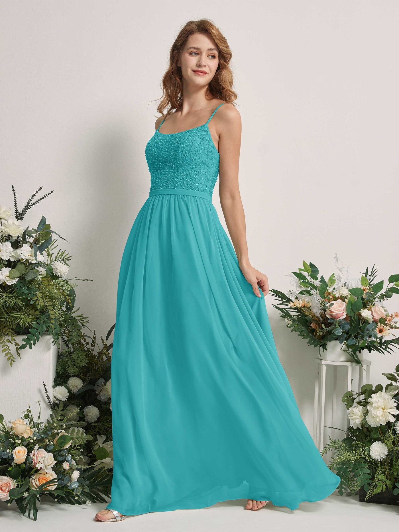 Turquoise Bridesmaid Dresses A-line Open back Spaghetti-straps Sleeveless Dresses (83220123)#color_turquoise