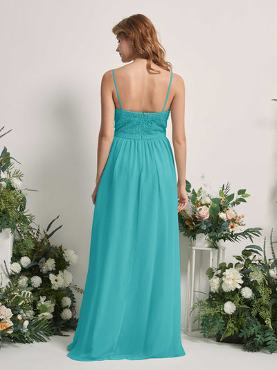 Carlyna Ursula A-Line Turquoise Beaded Bridesmaid Dress Maxi Sleeveless Sweetheart Dress Back View #color_turquoise