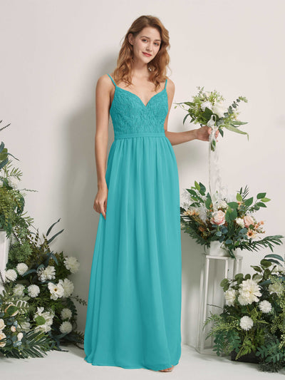 Carlyna Alexandra A-Line Turquoise Beaded Bridesmaid Dress Maxi Sleeveless V-Neck Dress Front View #color_turquoise