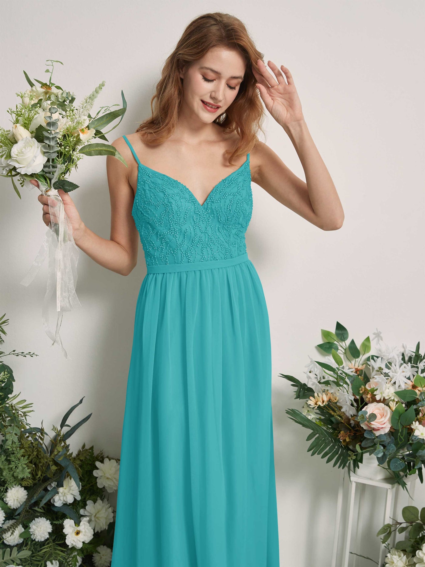 Turquoise Bridesmaid Dresses A-line Spaghetti-straps Sleeveless Chiffon Dresses (81226523)#color_turquoise