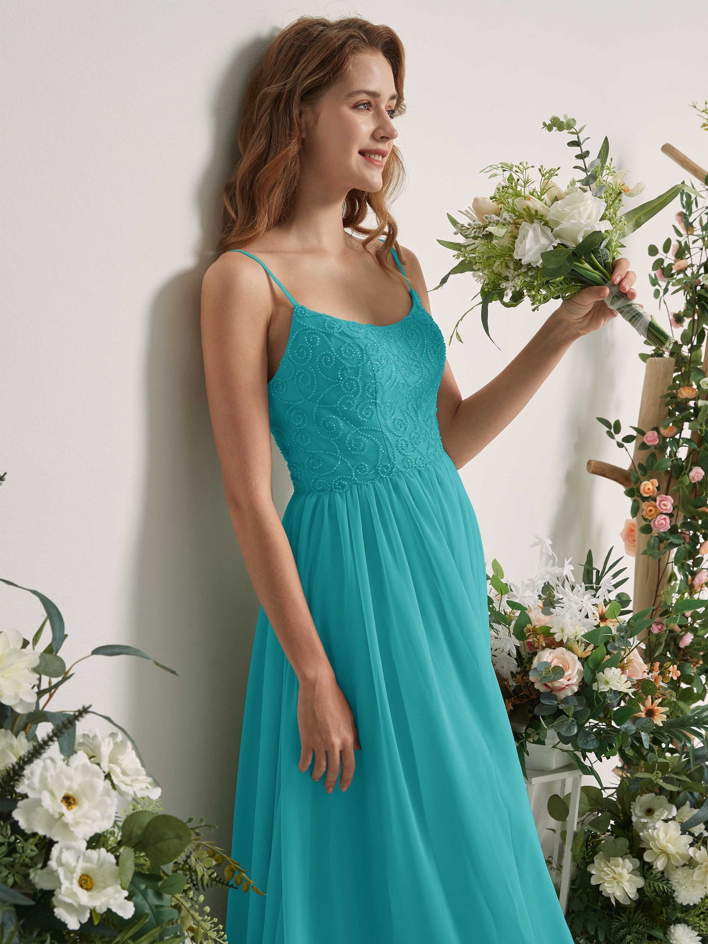 Turquoise Bridesmaid Dresses A-line Spaghetti-straps Sleeveless Chiffon Dresses (83221223)#color_turquoise