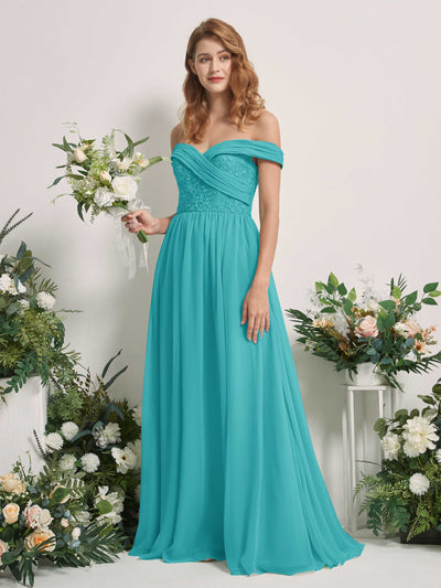 Carlyna Leona A-Line Turquoise Embroidered Bridesmaid Dress Maxi Sleeveless Sweetheart Dress Front View #color_turquoise