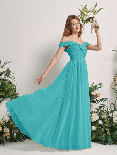 Carlyna Leona A-Line Turquoise Embroidered Bridesmaid Dress Maxi Sleeveless Sweetheart Dress Side View 2 #color_turquoise