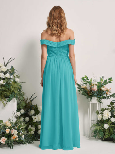 Carlyna Leona A-Line Turquoise Embroidered Bridesmaid Dress Maxi Sleeveless Sweetheart Dress Back View #color_turquoise