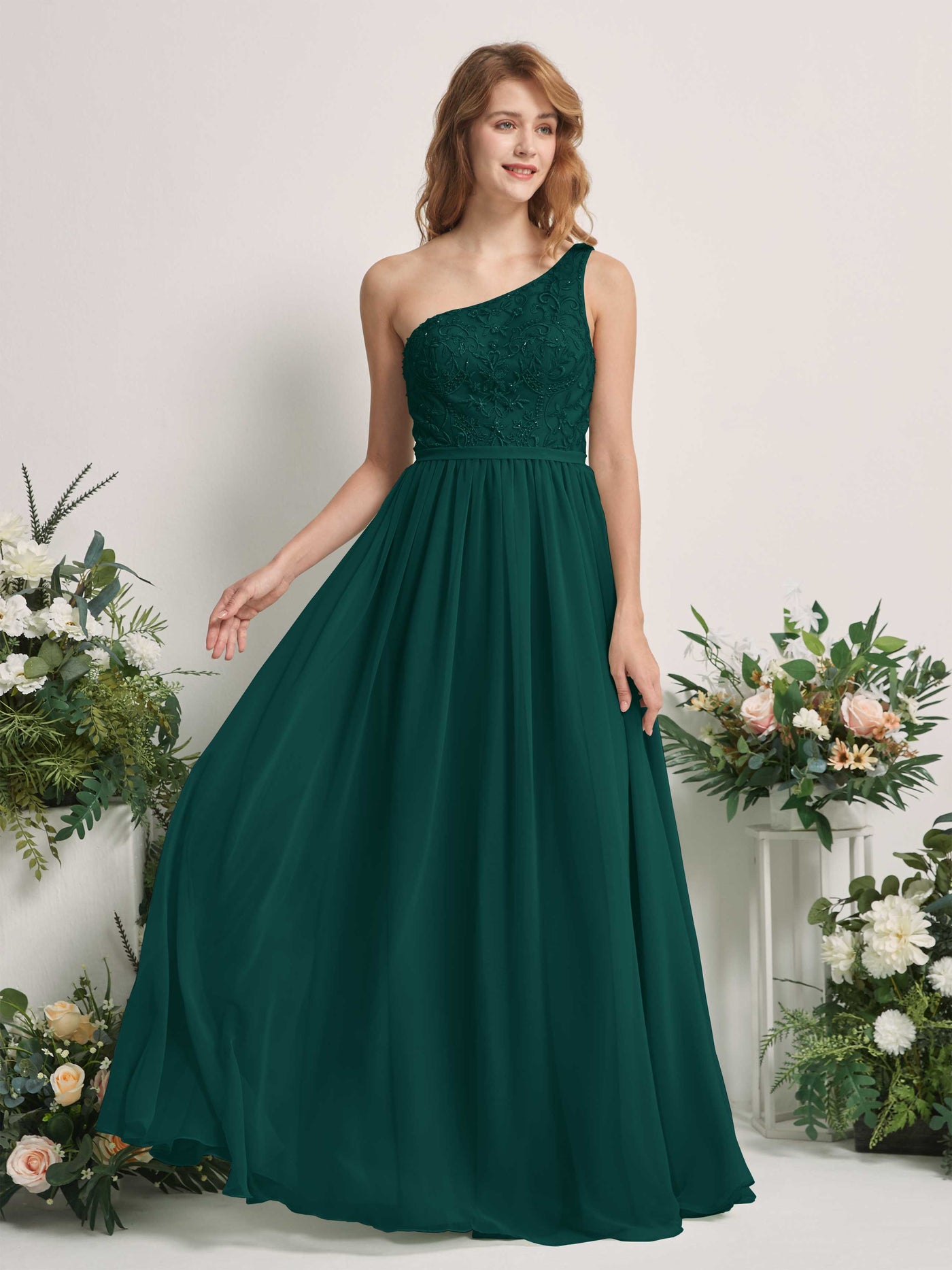 Dark Emerald Bridesmaid Dresses A-line Open back One Shoulder Sleeveless Dresses (83220517)#color_dark-emerald
