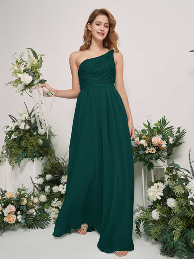 Carlyna Bonita A-Line Dark Emerald Embroidered Bridesmaid Dress Maxi Sleeveless One Shoulder Dress Side View 2 #color_dark-emerald